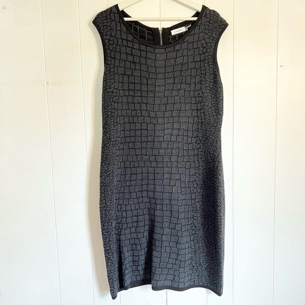 Calvin Klein reptile print dress sweater dress grey black shift fall winter